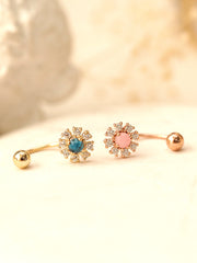 14K Gold Rose-Cut Daisy Curve Piercing 20G