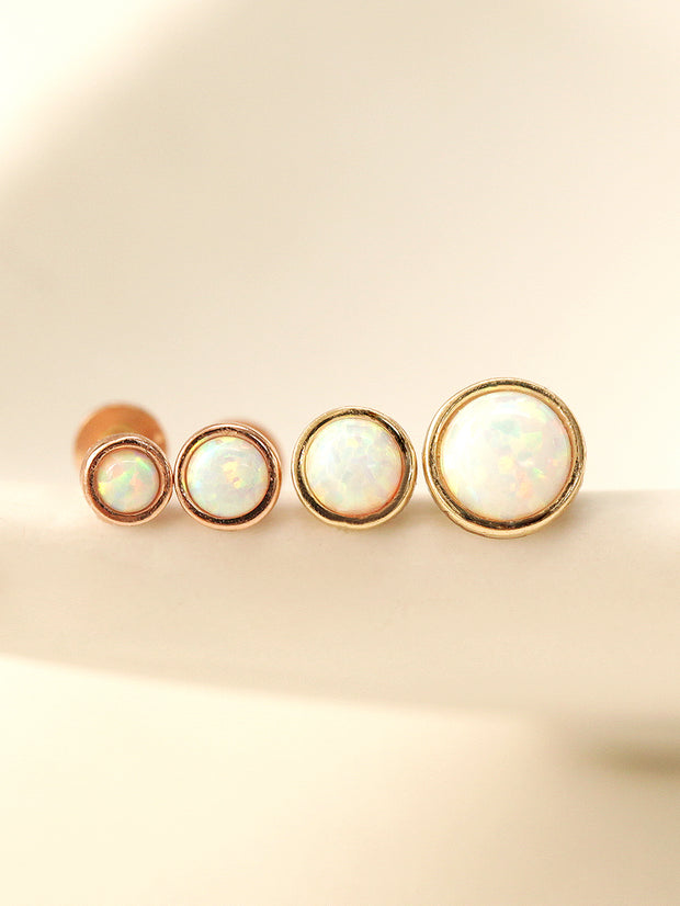 14K Gold Round Opal Internally Threaded Labret Piercing 18G16G