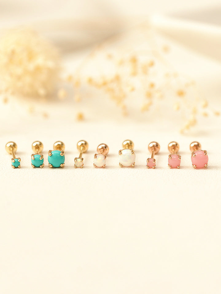 14K Gold Daily Opal Cartilage Earring 2mm, 3mm, 4mm 20G