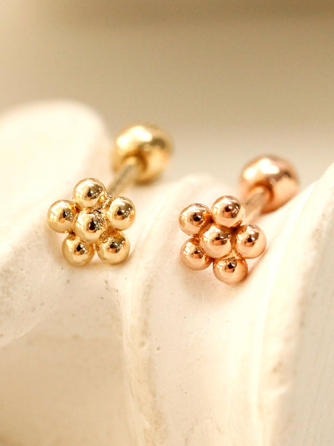 14K Gold Lovely Voluminous Flower Cartilage Earring 18G16G