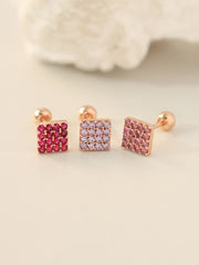 14K Gold Pave Square Cubic Cartilage Earring 20G18G16G
