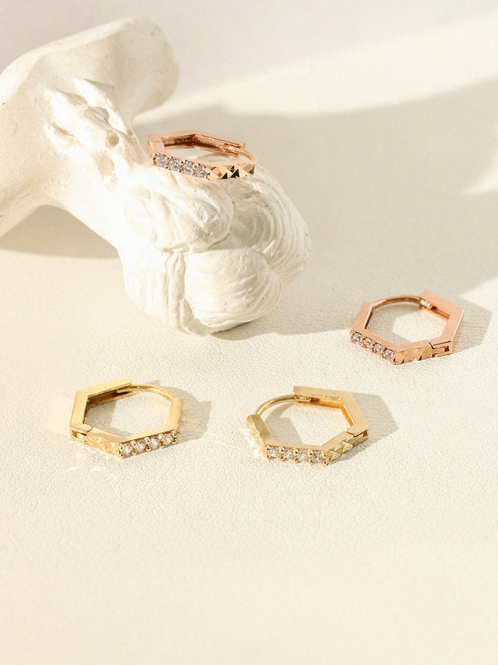 14K Gold Pentagon Simple Cubic Cartilage Hoop Earring