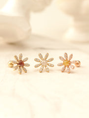 14K Gold Rough Diamond Daisy Flower Earring 20G18G16G