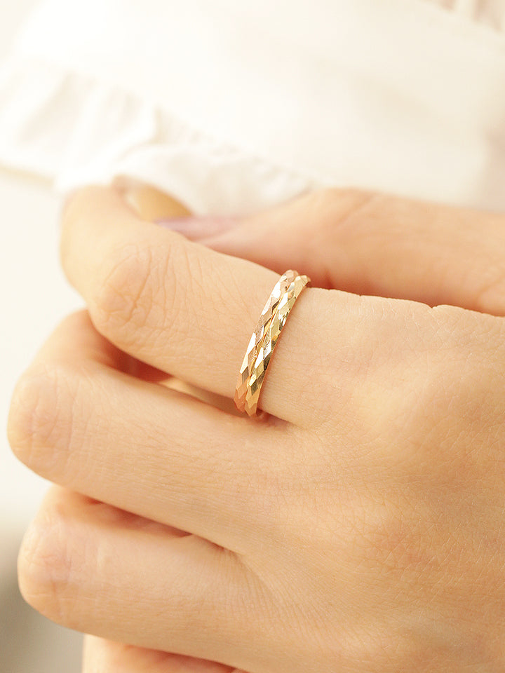 14K Gold Hallow Layered Cutting Guard Ring