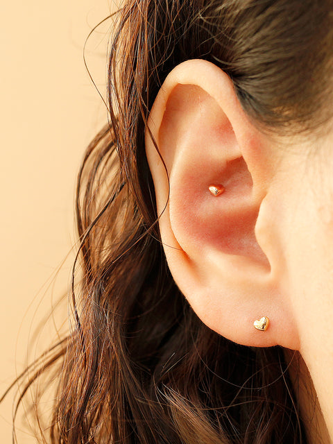 14K Gold Minimi Bean Heart Cartilage Earring 20G18G16G