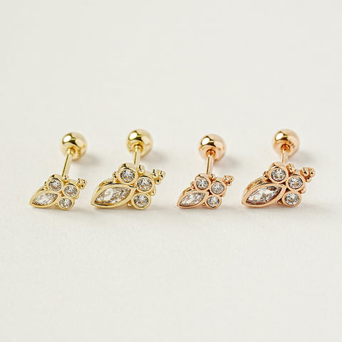 14K Gold Queen Cubic Cartilage Earring 20G