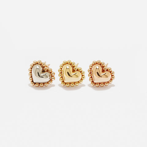 14K Gold Solid Bubble Heart Cartilage Earring 18G16G