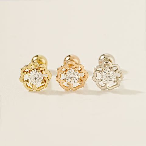 14K Gold Pansy Flower Moissanite Cartilage Earring 20G18G16G