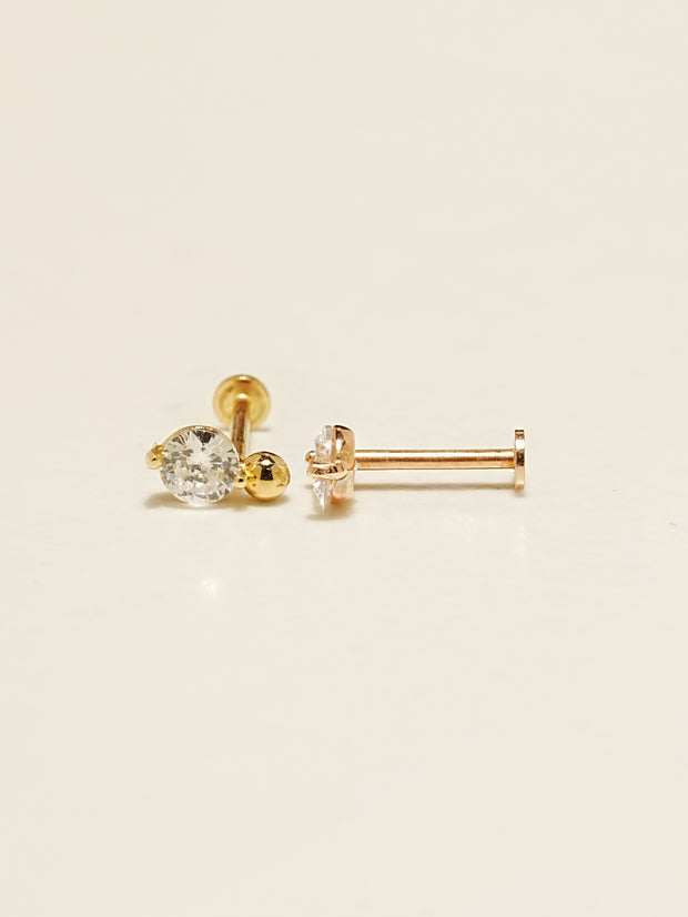 14K Gold Point Cubic Mini Ball Internally Threaded Labret Piercing 18G16G
