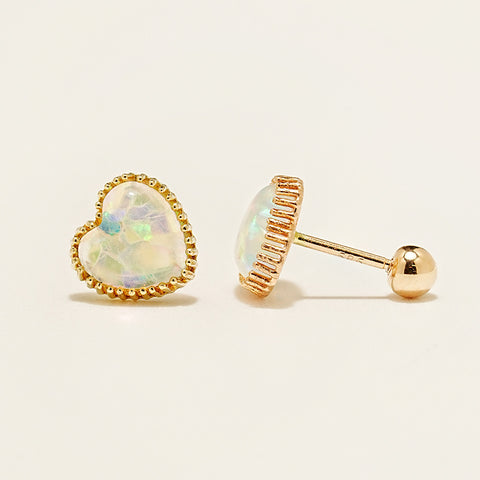 14K Gold Jelly Opal Heart Earring 20G18G16G