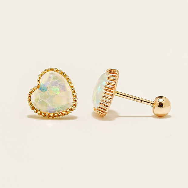 14K Gold Jelly Opal Heart Earring 20G18G16G