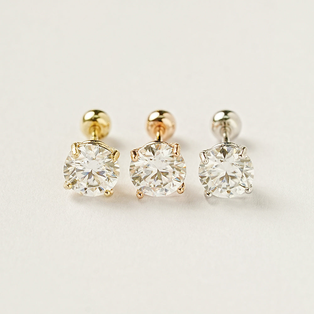 14K Gold 4 Pronged Moissanite Cartilage Earring 20G18G16G