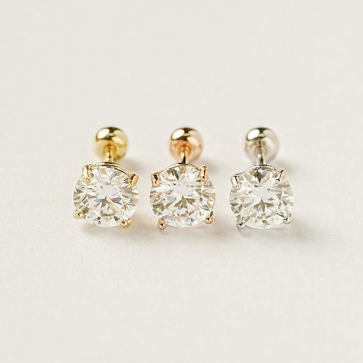 14K Gold 4 Pronged Moissanite Cartilage Earring 20G18G16G