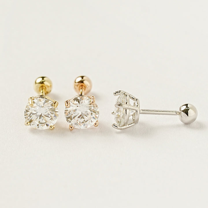 14K Gold 4 Pronged Moissanite Cartilage Earring 20G18G16G