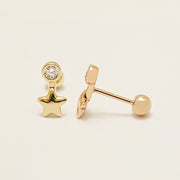 14K Gold Symbol Star, Cresent, Heart and Clover Cartilage Earring 20G18G16G