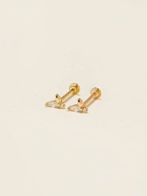 14K Gold Mini Cubic Sprout Internally Threaded Labret Piercing 18G16G
