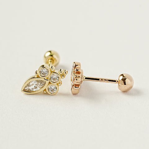 14K Gold Queen Cubic Cartilage Earring 20G