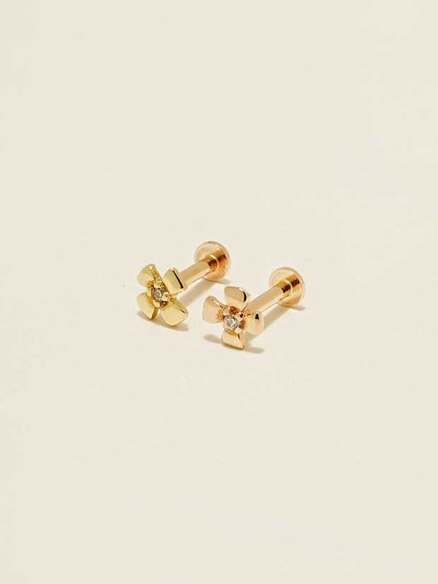 14K Gold Cubic Clover Internally Threaded Labret Piercing 18G16G