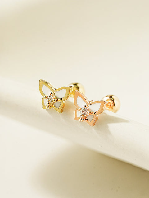 14K Gold White Butterfly Cartilage Earring 20G
