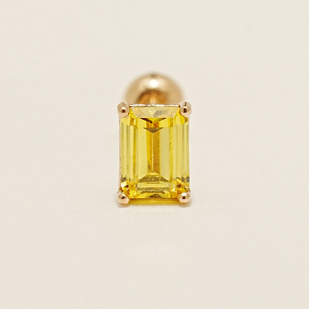 14K Gold Emerald Cut Color Cubic Earring 20G18G16G
