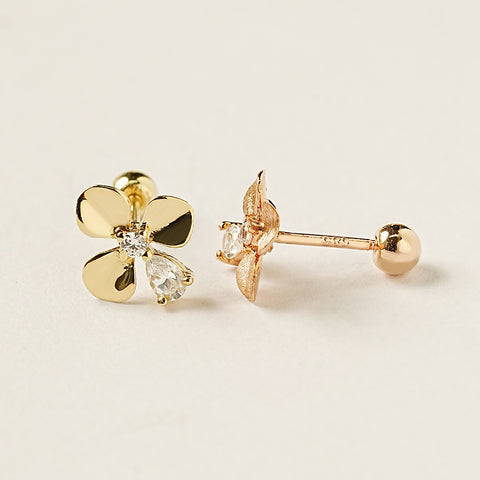 14K Gold Cubic Clover drop and stud Cartilage Earring 20G18G16G