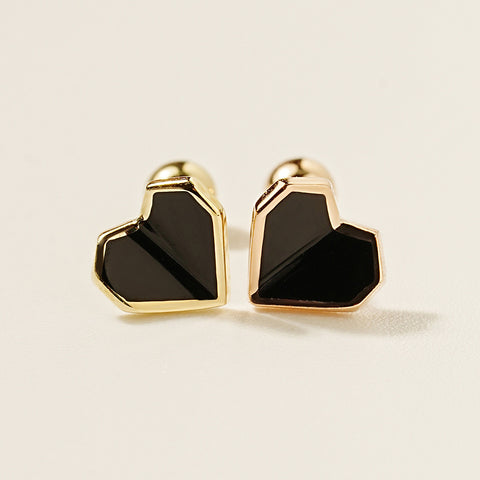 14K Gold Enamel Fold Heart Cubic Earring 20G18G16G