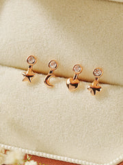 14K Gold Symbol Star, Moon, Heart and Clover Internally Threaded Labret Piercing 18G16G