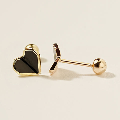 14K Gold Enamel Fold Heart Earring 20G18G16G