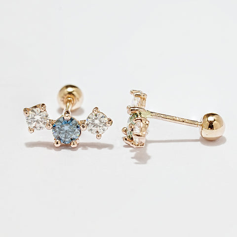 14K Gold Moissanite Triple Color Dia Cartilage Earring 20G18G16G