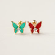 14K Gold Enamel Cubic Butterfly Cartilage Earring 20g