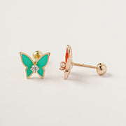 14K Gold Enamel Cubic Butterfly Cartilage Earring 20g