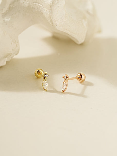 14K Gold Aqua Glass Cartilage Earring 20G