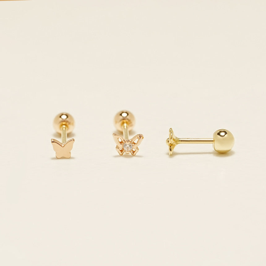 14K Gold Mini Butterfly Flower Cartilage Earring 20G18G16G