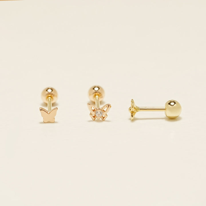 14K Gold Mini Butterfly Flower Cartilage Earring 20G18G16G