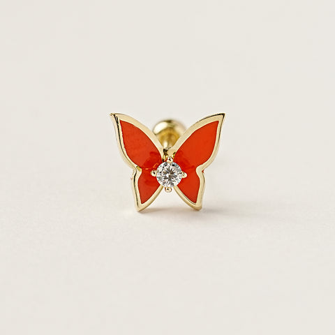 14K Gold Enamel Cubic Butterfly Cartilage Earring 20g