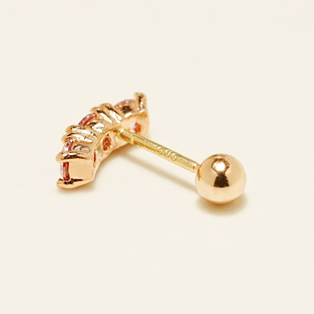 14K Gold Moissanite Dia Triple Color Curve Cartilage Earring 20G18G16G