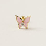 14K Gold Enamel Cubic Butterfly Cartilage Earring 20g