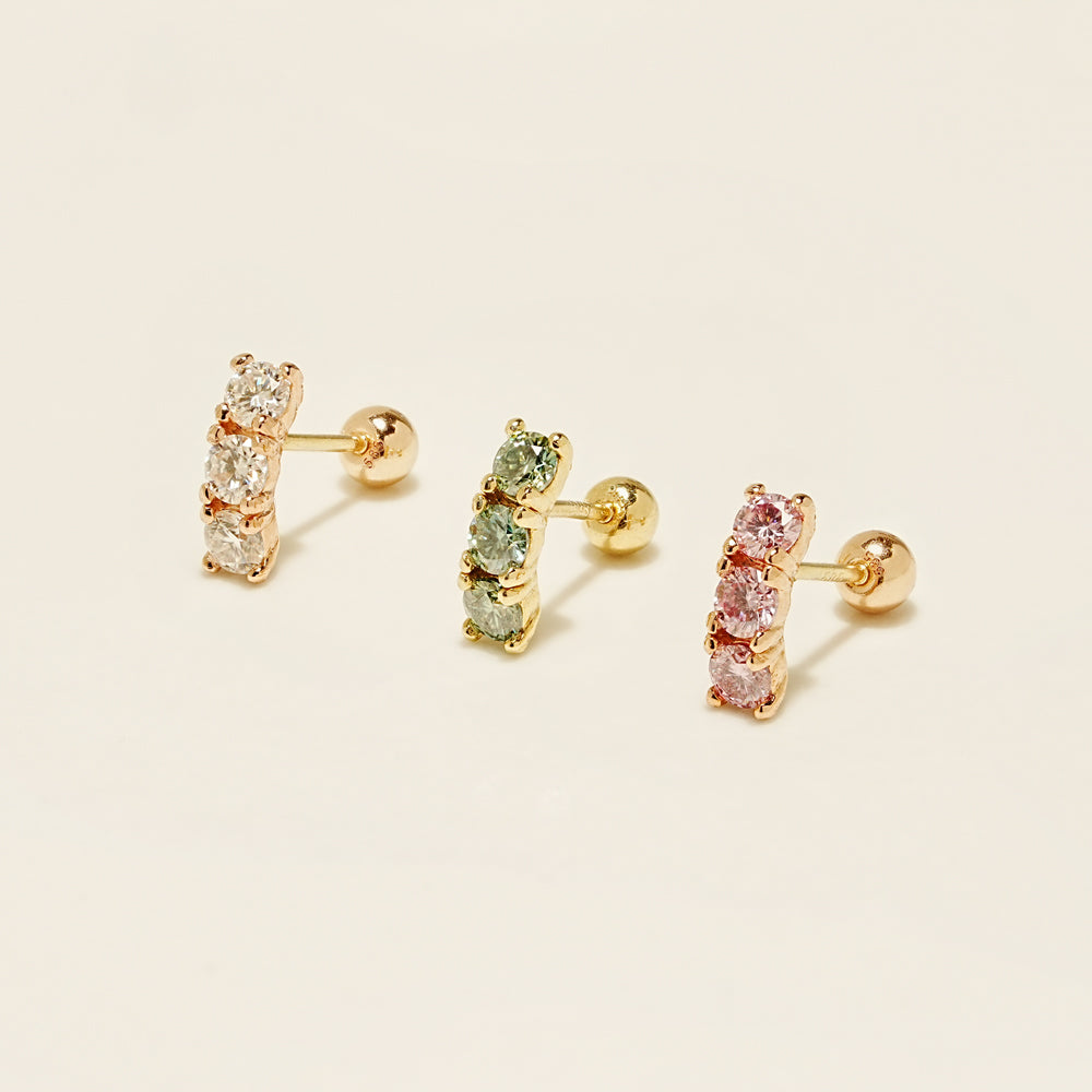 14K Gold Moissanite Dia Triple Color Curve Cartilage Earring 20G18G16G