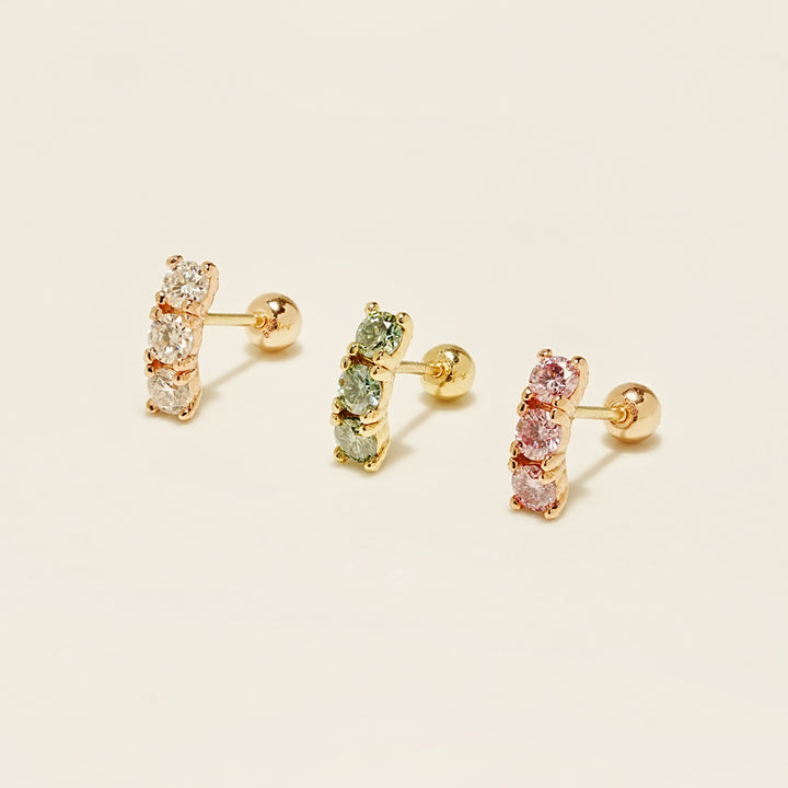 14K Gold Moissanite Dia Triple Color Curve Cartilage Earring 20G18G16G