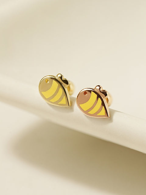 14K Gold Enamel Busy Bee Cartilage Earring 20G