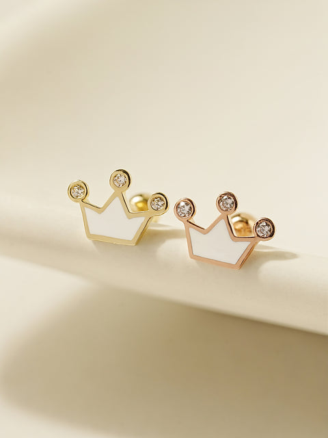 14K Gold Enamel Cubic Point Crown Cartilage Earring 20G