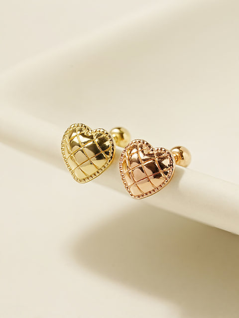 14K Gold Quilting Heart Cartilage Earring 20G