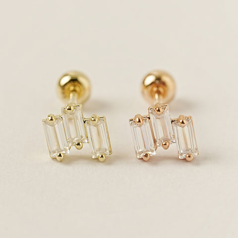 14K Gold Icy Piano Cubic Cartilage Earring 20G