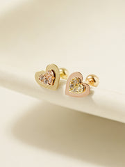 14K Gold Double Fold Cubic Heart Cartilage Earring 20G