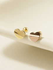 14K Gold Bending Heart Cartilage Earring 20G