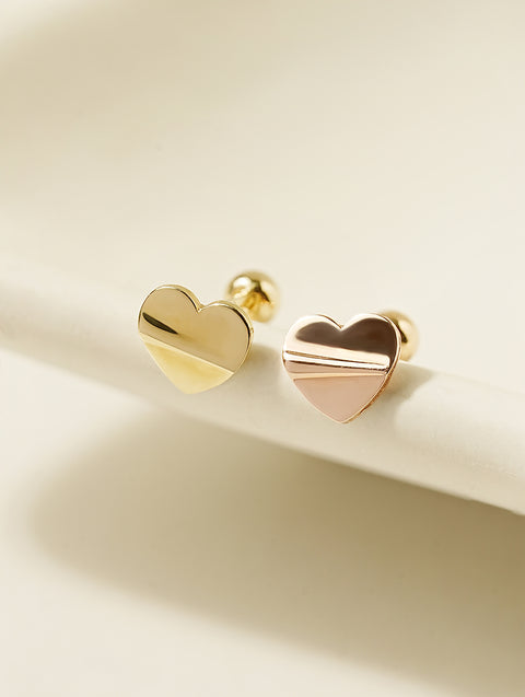 14K Gold Bending Heart Cartilage Earring 20G