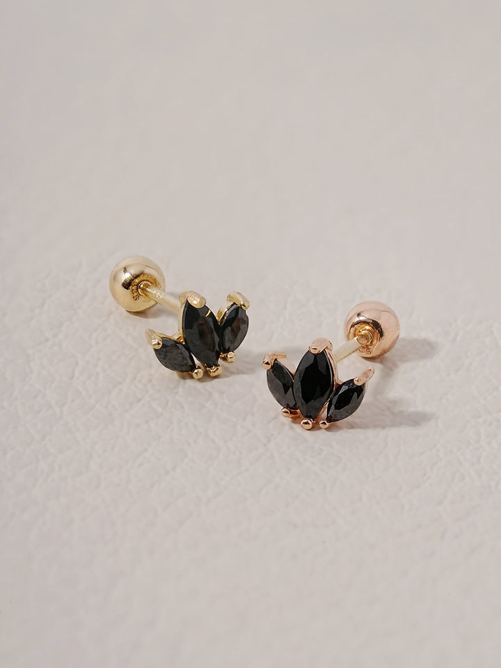 14K Solid Gold Black Mini Tiara Cartilage Earring 20G