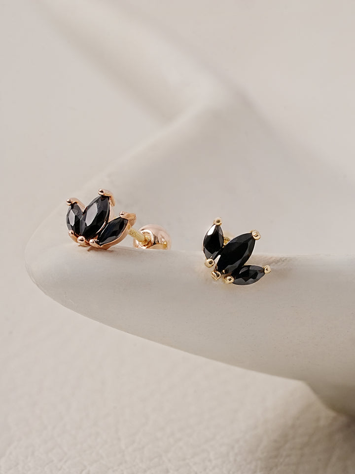 14K Solid Gold Black Mini Tiara Cartilage Earring 20G