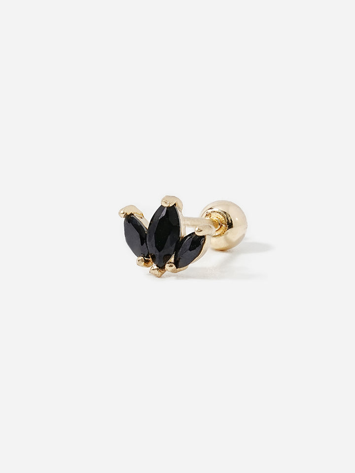 14K Solid Gold Black Mini Tiara Cartilage Earring 20G