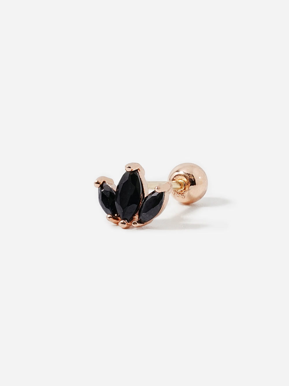 14K Solid Gold Black Mini Tiara Cartilage Earring 20G